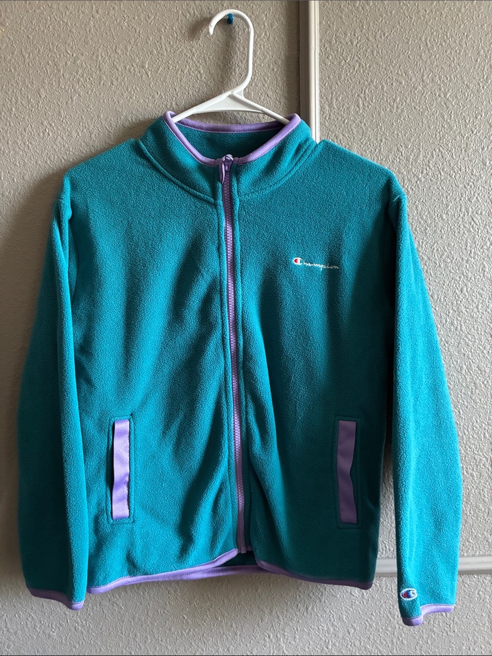 Champion Kids Teal Fleece Jacket with Purple Accents